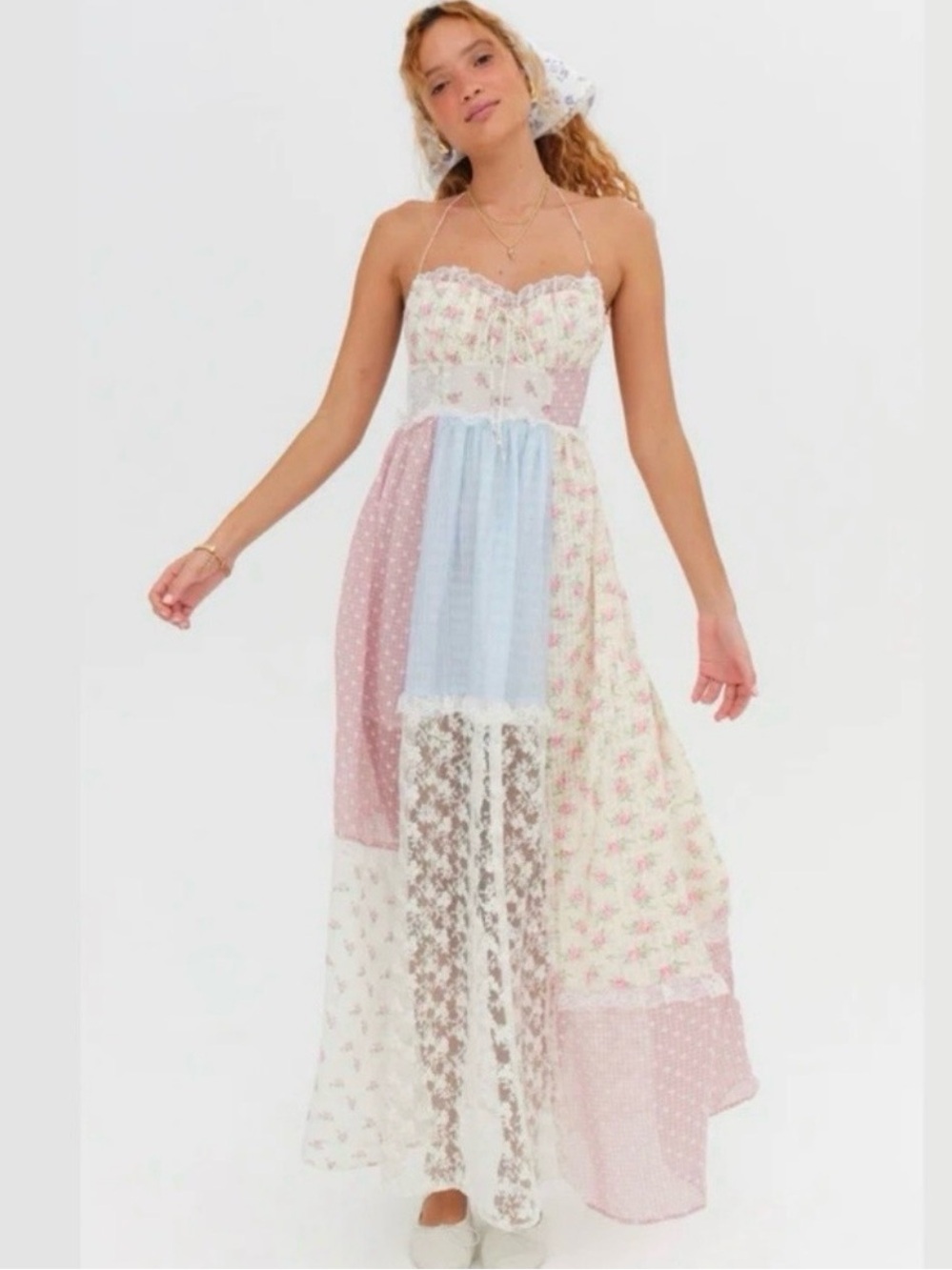 FOR LOVE & LEMONS Elula Maxi Patchwork Dress Bohemian SZ M NWT